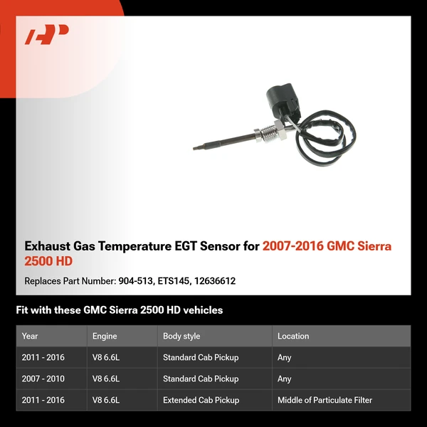 Exhaust Gas Temperature EGT Sensor for 2007-2016 GMC Sierra 2500 HD
