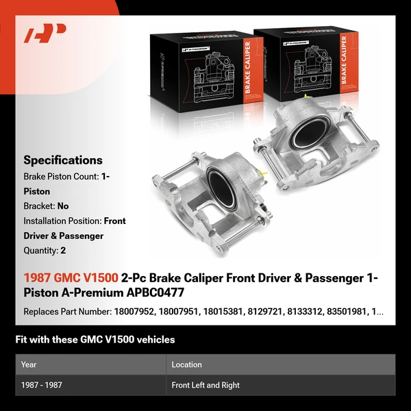 1987 GMC V1500 2-Pc Brake Caliper Front Driver & Passenger 1-Piston A-Premium APBC0477