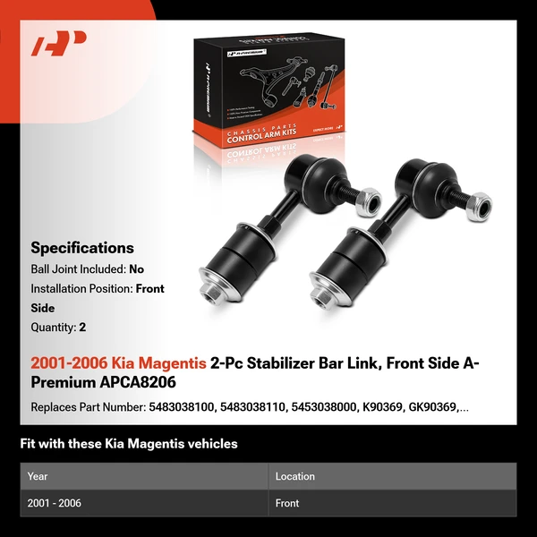2001-2006 Kia Magentis 2-Pc Stabilizer Bar Link, Front Side A-Premium APCA8206