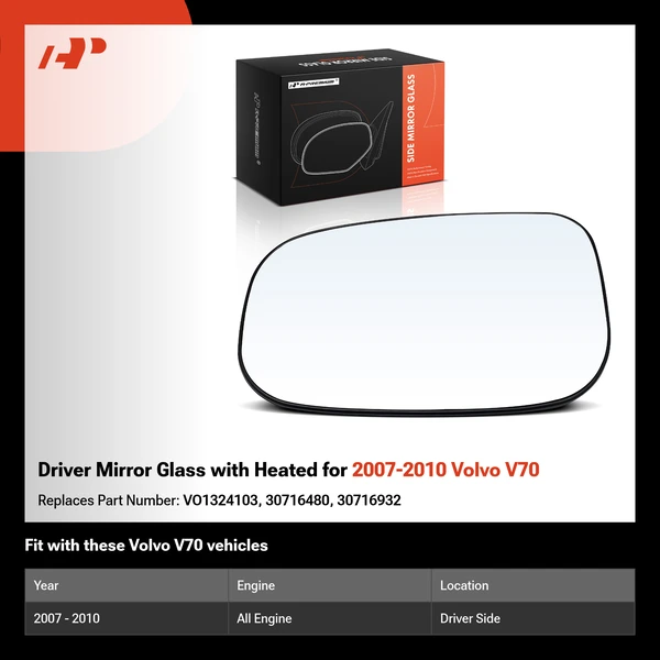 Driver Mirror Glass with Heated for 2007-2010 Volvo V70