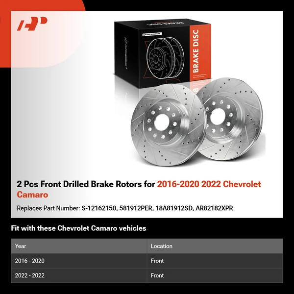 2 Pcs Front Drilled Brake Rotors for 2016-2020 2022 Chevrolet Camaro