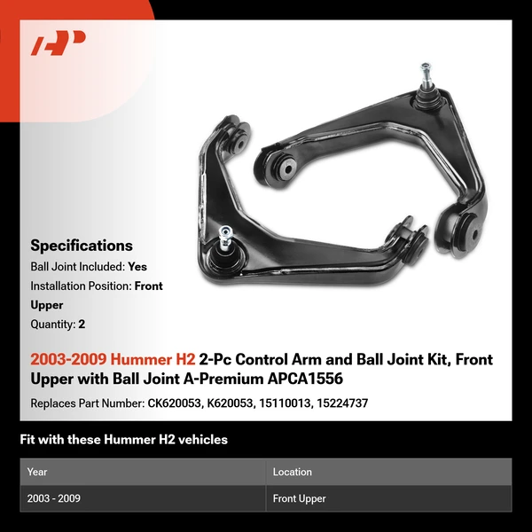 2003-2009 Hummer H2 2-Pc Control Arm and Ball Joint Kit, Front Upper with Ball Joint A-Premium APCA1556