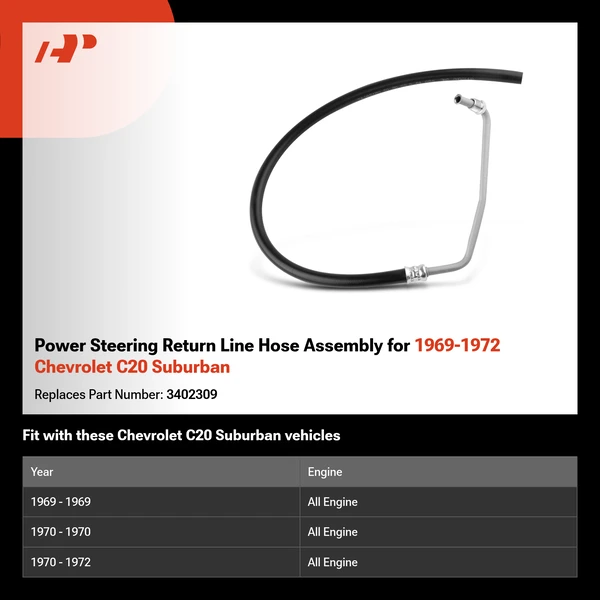 Power Steering Return Line Hose Assembly for 1969-1972 Chevrolet C20 Suburban
