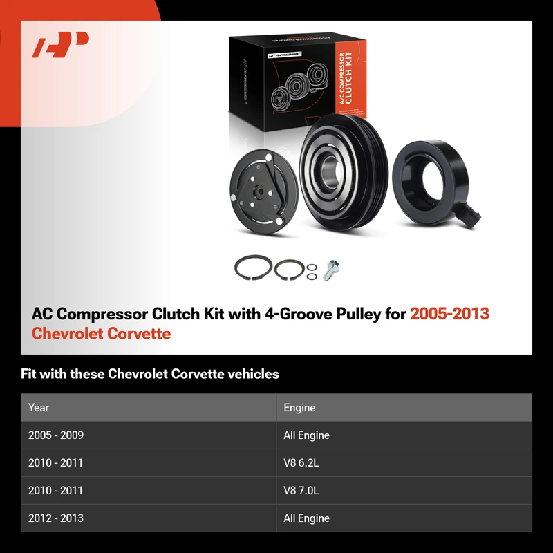 AC Compressor Clutch Kit with 4-Groove Pulley for 2005-2013 Chevrolet Corvette