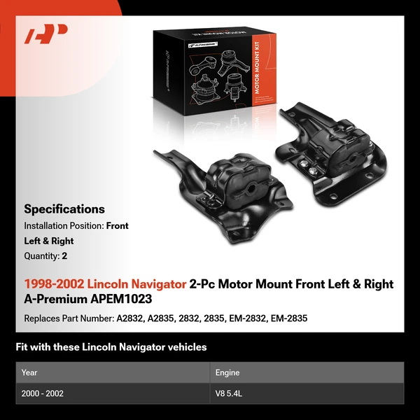 1998-2002 Lincoln Navigator 2-Pc Motor Mount Front Left & Right A-Premium APEM1023