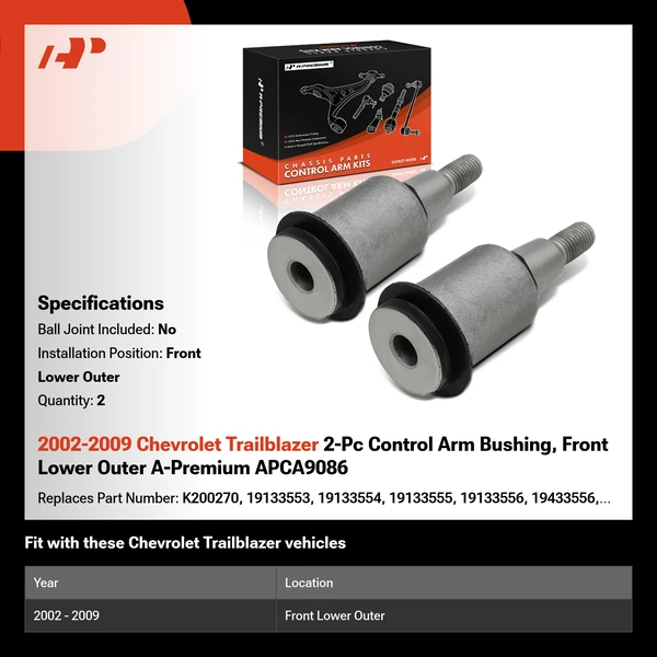 2002-2009 Chevrolet Trailblazer 2-Pc Control Arm Bushing, Front Lower Outer A-Premium APCA9086