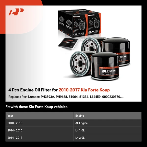 4 Pcs Engine Oil Filter for 2010-2017 Kia Forte Koup