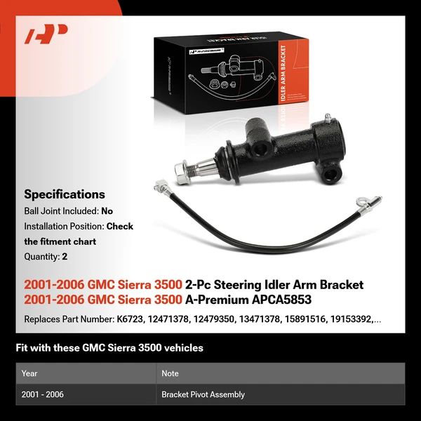 2001-2006 GMC Sierra 3500 2-Pc Steering Idler Arm Bracket 2001-2006 GMC Sierra 3500 A-Premium APCA5853