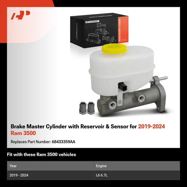 Brake Master Cylinder with Reservoir & Sensor for 2019-2024 Ram 3500
