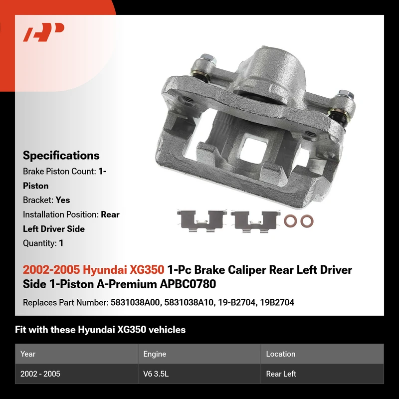 2002-2005 Hyundai XG350 1-Pc Brake Caliper Rear Left Driver Side 1-Piston A-Premium APBC0780