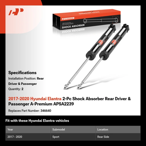 2017-2020 Hyundai Elantra 2-Pc Shock Absorber Rear Driver & Passenger A-Premium APSA2239
