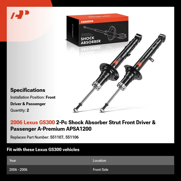 2006 Lexus GS300 2-Pc Shock Absorber Strut Front Driver & Passenger A-Premium APSA1200
