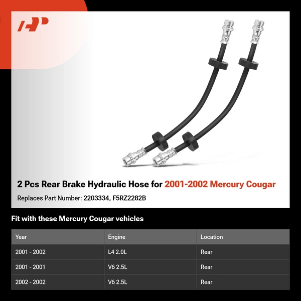 2 Pcs Rear Brake Hydraulic Hose for 2001-2002 Mercury Cougar