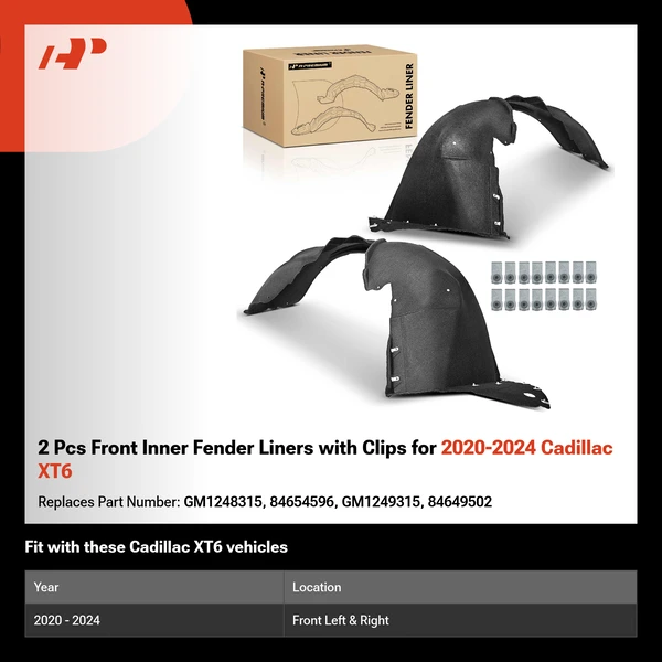 2 Pcs Front Inner Fender Liners with Clips for 2020-2024 Cadillac XT6