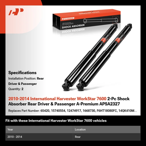 2010-2014 International Harvester WorkStar 7600 2-Pc Shock Absorber Rear Driver & Passenger A-Premium APSA2327