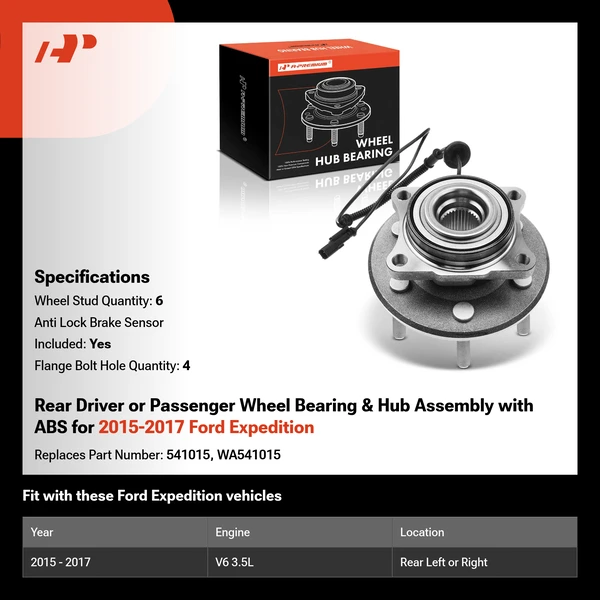 Rear Driver or Passenger Wheel Bearing & Hub Assembly with ABS for 2015-2017 Ford Expedition