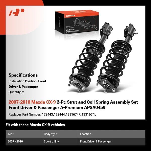 2007-2010 Mazda CX-9 2-Pc Strut and Coil Spring Assembly Set Front Driver & Passenger A-Premium APSA0459