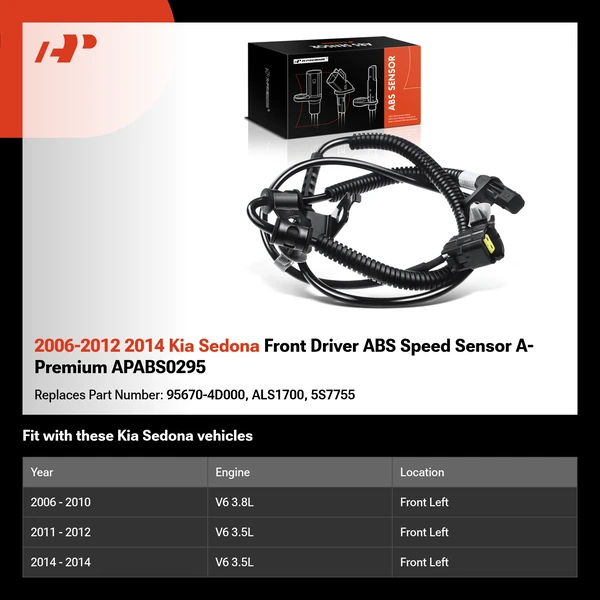 2006-2012 2014 Kia Sedona Front Driver ABS Speed Sensor A-Premium APABS0295