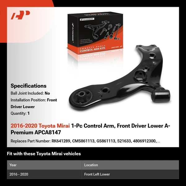 2016-2020 Toyota Mirai 1-Pc Control Arm, Front Driver Lower A-Premium APCA8147