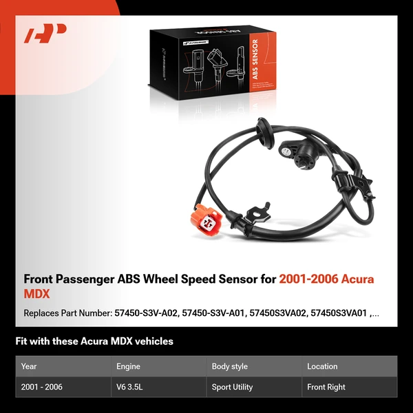 Front Passenger ABS Wheel Speed Sensor for 2001-2006 Acura MDX