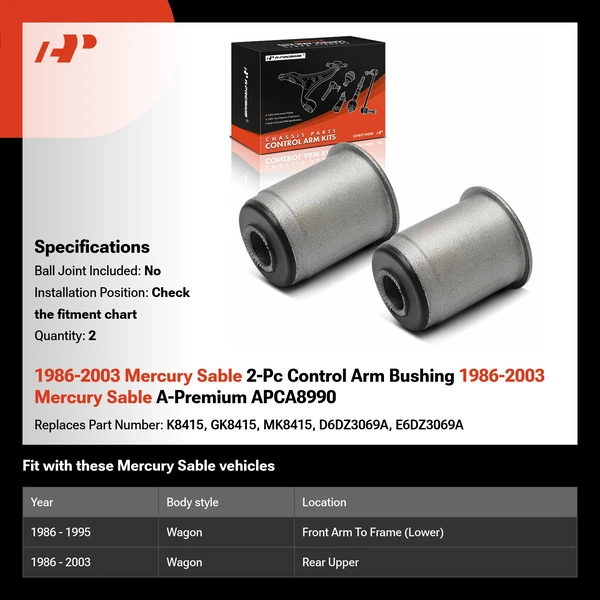 1986-2003 Mercury Sable 2-Pc Control Arm Bushing 1986-2003 Mercury Sable A-Premium APCA8990