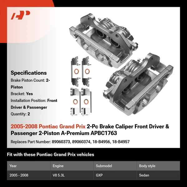 2005-2008 Pontiac Grand Prix 2-Pc Brake Caliper Front Driver & Passenger 2-Piston A-Premium APBC1763