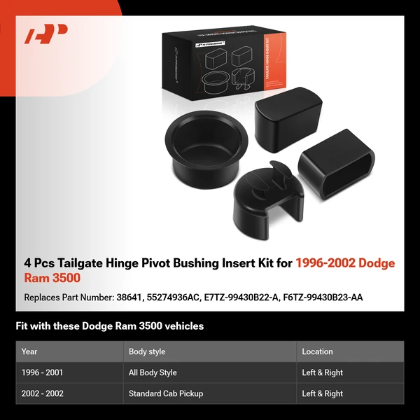 4 Pcs Tailgate Hinge Pivot Bushing Insert Kit for 1996-2002 Dodge Ram 3500