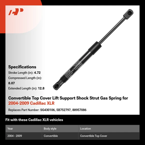 Convertible Top Cover Lift Support Shock Strut Gas Spring for 2004-2009 Cadillac XLR