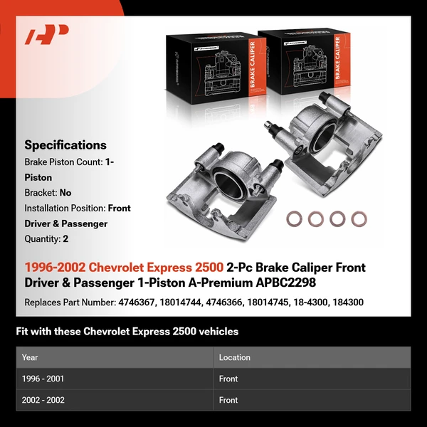 1996-2002 Chevrolet Express 2500 2-Pc Brake Caliper Front Driver & Passenger 1-Piston A-Premium APBC2298