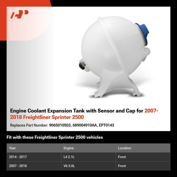 Engine Coolant Expansion Tank with Sensor and Cap for 2007-2018 Freightliner Sprinter 2500