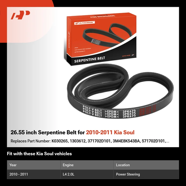 26.55 inch Serpentine Belt for 2010-2011 Kia Soul