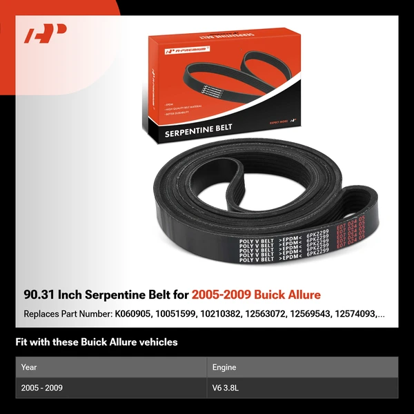 90.31 Inch Serpentine Belt for 2005-2009 Buick Allure