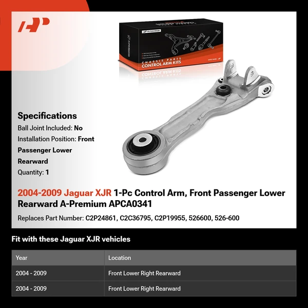 2004-2009 Jaguar XJR 1-Pc Control Arm, Front Passenger Lower Rearward A-Premium APCA0341