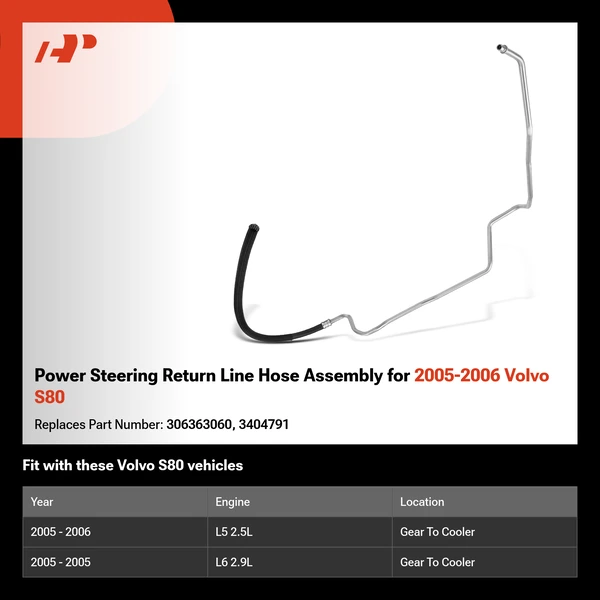 Power Steering Return Line Hose Assembly for 2005-2006 Volvo S80