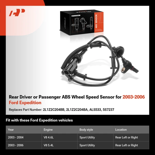 Rear Driver or Passenger ABS Wheel Speed Sensor for 2003-2006 Ford Expedition