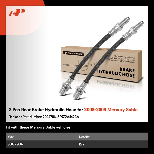 2 Pcs Rear Brake Hydraulic Hose for 2008-2009 Mercury Sable
