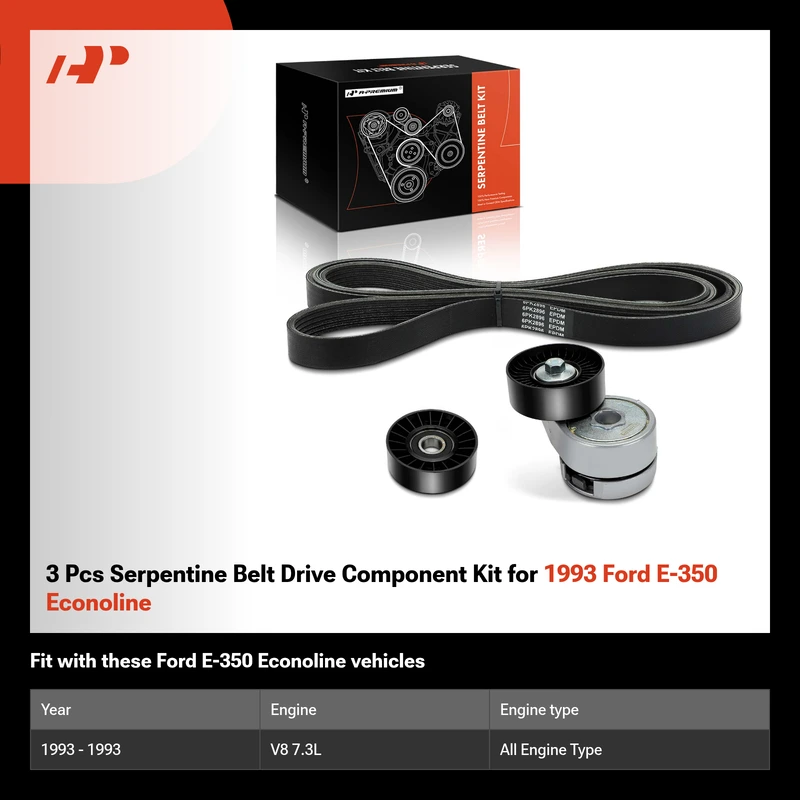 3 Pcs Serpentine Belt Drive Component Kit for 1993 Ford E-350 Econoline