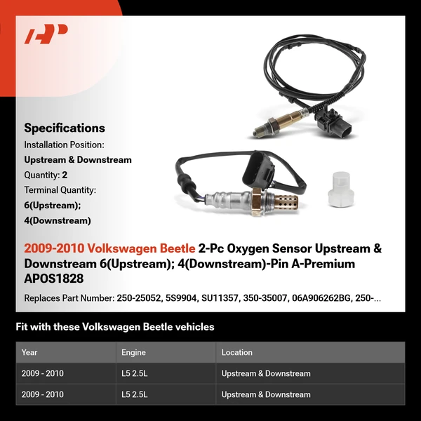 2009-2010 Volkswagen Beetle 2-Pc Oxygen Sensor Upstream & Downstream 6(Upstream); 4(Downstream)-Pin A-Premium APOS1828
