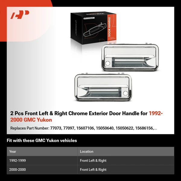 2 Pcs Front Left & Right Chrome Exterior Door Handle for 1992-2000 GMC Yukon