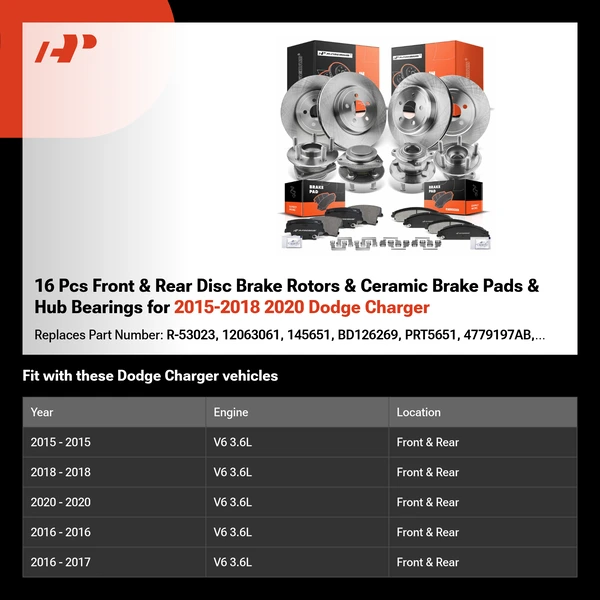 16 Pcs Front & Rear Disc Brake Rotors & Ceramic Brake Pads & Hub Bearings for 2015-2018 2020 Dodge Charger
