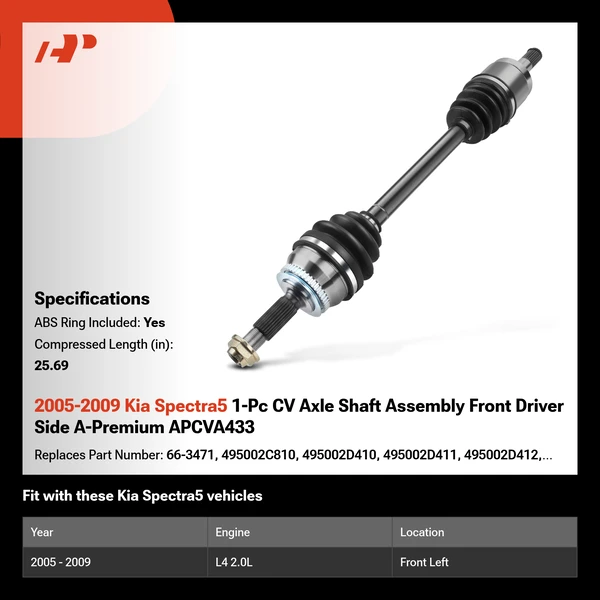 2005-2009 Kia Spectra5 1-Pc CV Axle Shaft Assembly Front Driver Side A-Premium APCVA433