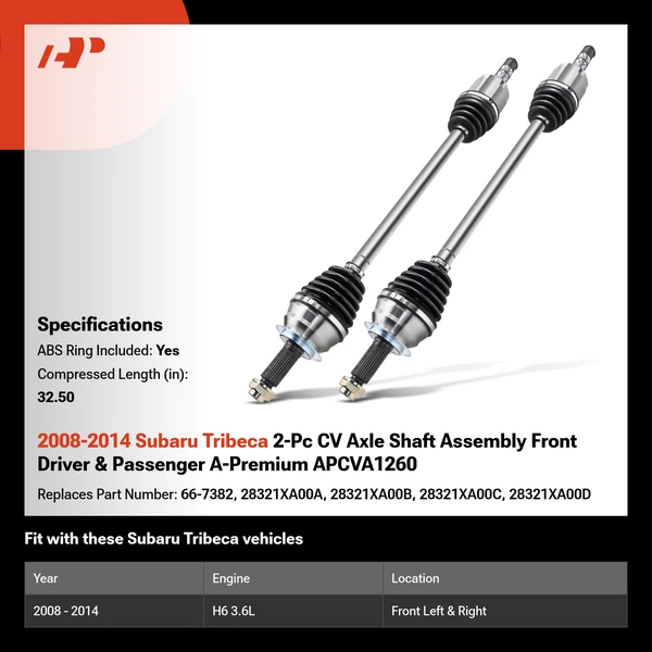 2008-2014 Subaru Tribeca 2-Pc CV Axle Shaft Assembly Front Driver & Passenger A-Premium APCVA1260