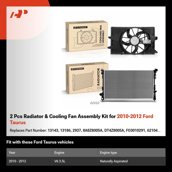 2 Pcs Radiator & Cooling Fan Assembly Kit for 2010-2012 Ford Taurus