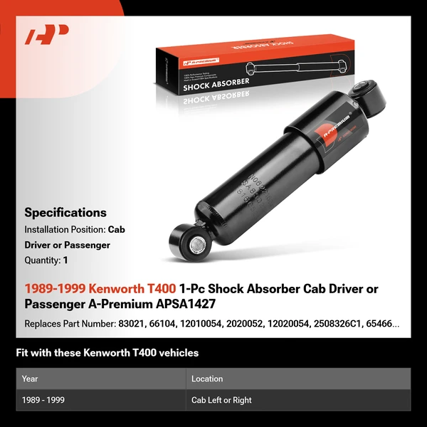 1989-1999 Kenworth T400 1-Pc Shock Absorber Cab Driver or Passenger A-Premium APSA1427