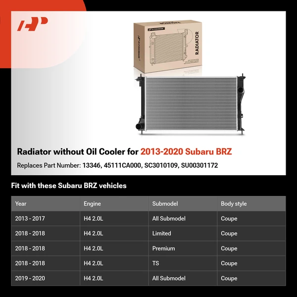 Radiator without Oil Cooler for 2013-2020 Subaru BRZ