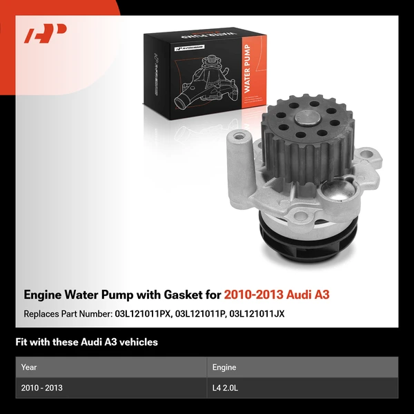 Engine Water Pump with Gasket for 2010-2013 Audi A3