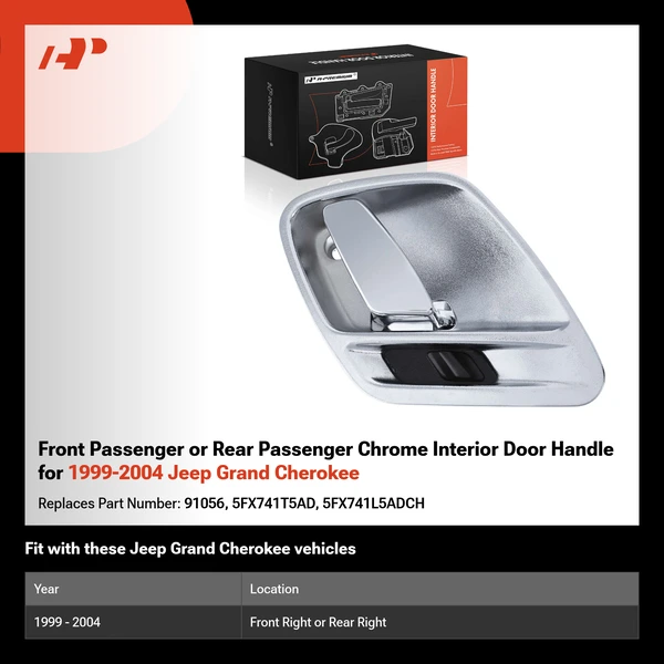 Front Passenger or Rear Passenger Chrome Interior Door Handle for 1999-2004 Jeep Grand Cherokee