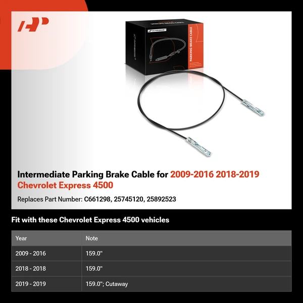 Intermediate Parking Brake Cable for 2009-2016 2018-2019 Chevrolet Express 4500