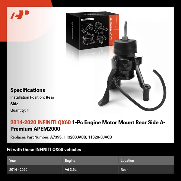 2014-2020 INFINITI QX60 1-Pc Engine Motor Mount Rear Side A-Premium APEM2000