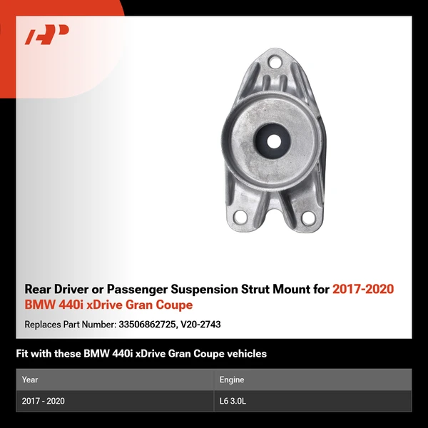 Rear Driver or Passenger Suspension Strut Mount for 2017-2020 BMW 440i xDrive Gran Coupe